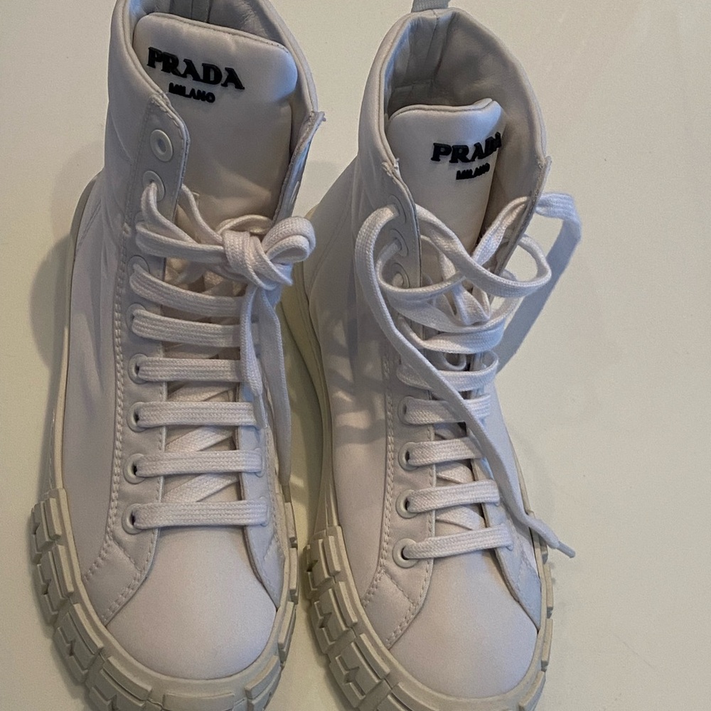 NWOT Prada White Lace-Up High-Tops